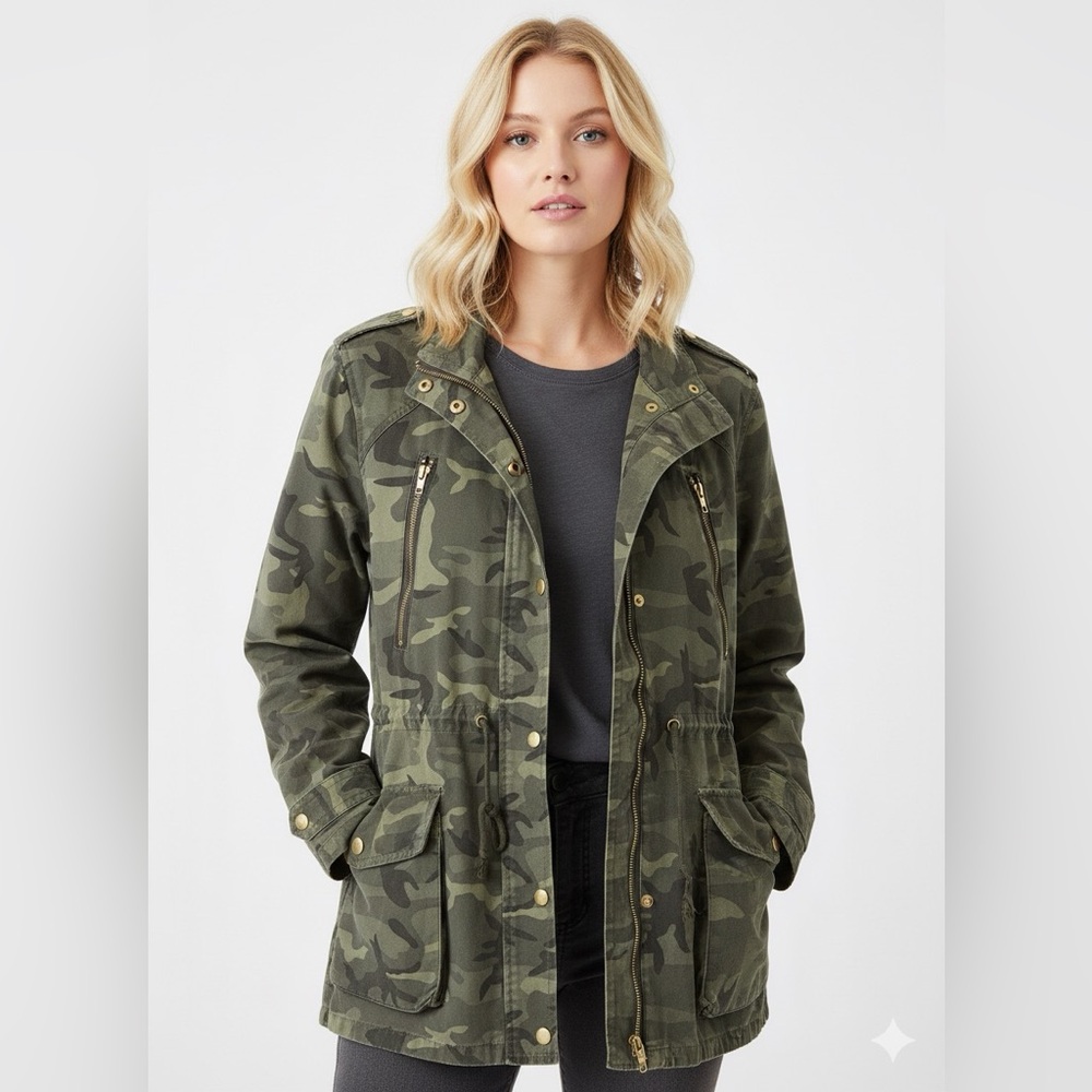 Green Camo Jacket with Drawstring Waist